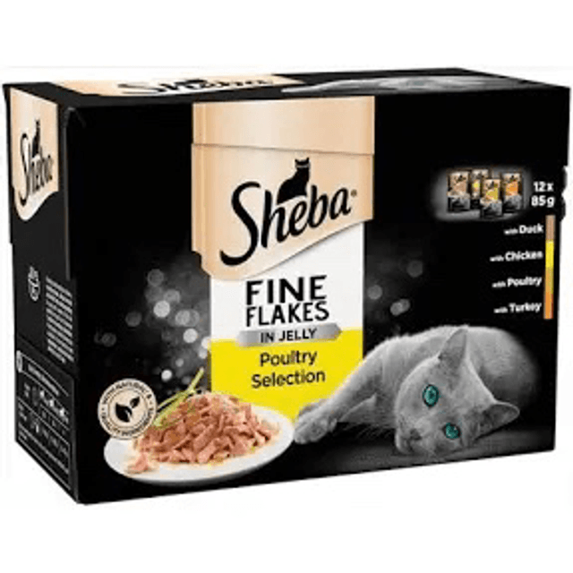 Sheba Fine Flakes In Jelly Duck, Chicken, Poultry & Turkey 12 X 85g